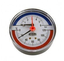 Термоманометър аксиален ф80 1/2" 0-6 бара