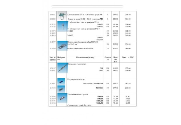 Ценова листа - крепежи