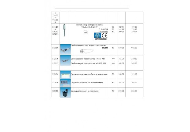 Ценова листа - крепежи