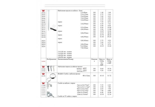 Ценова листа - крепежи