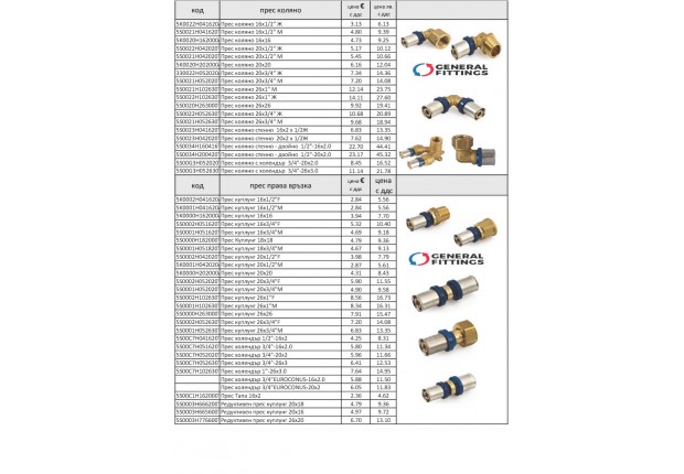 Прес-фитинги за Pex al Pex тръби - ЦЕНИ