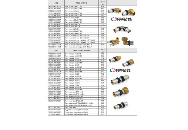 Прес-фитинги за Pex al Pex тръби - ЦЕНИ